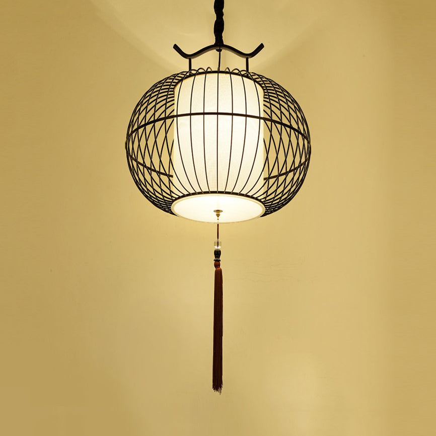 Chinese Style 1 Light Hanging Pendant Light with Bamboo Shade Black/Gold Lantern Ceiling Light for Indoor, 16"/21.5" W Clearhalo 'Ceiling Lights' 'Modern Pendants' 'Modern' 'Pendant Lights' 'Pendants' Lighting' 622265