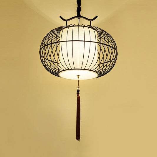 Chinese Style 1 Light Hanging Pendant Light with Bamboo Shade Black/Gold Lantern Ceiling Light for Indoor, 16"/21.5" W Clearhalo 'Ceiling Lights' 'Modern Pendants' 'Modern' 'Pendant Lights' 'Pendants' Lighting' 622267