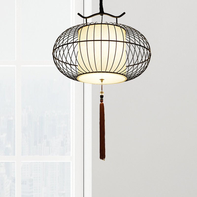 Chinese Style 1 Light Hanging Pendant Light with Bamboo Shade Black/Gold Lantern Ceiling Light for Indoor, 16"/21.5" W Black Clearhalo 'Ceiling Lights' 'Modern Pendants' 'Modern' 'Pendant Lights' 'Pendants' Lighting' 622268