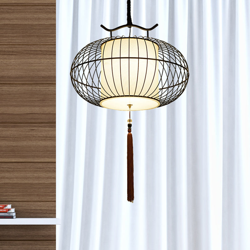 Chinese Style 1 Light Hanging Pendant Light with Bamboo Shade Black/Gold Lantern Ceiling Light for Indoor, 16"/21.5" W Clearhalo 'Ceiling Lights' 'Modern Pendants' 'Modern' 'Pendant Lights' 'Pendants' Lighting' 622269