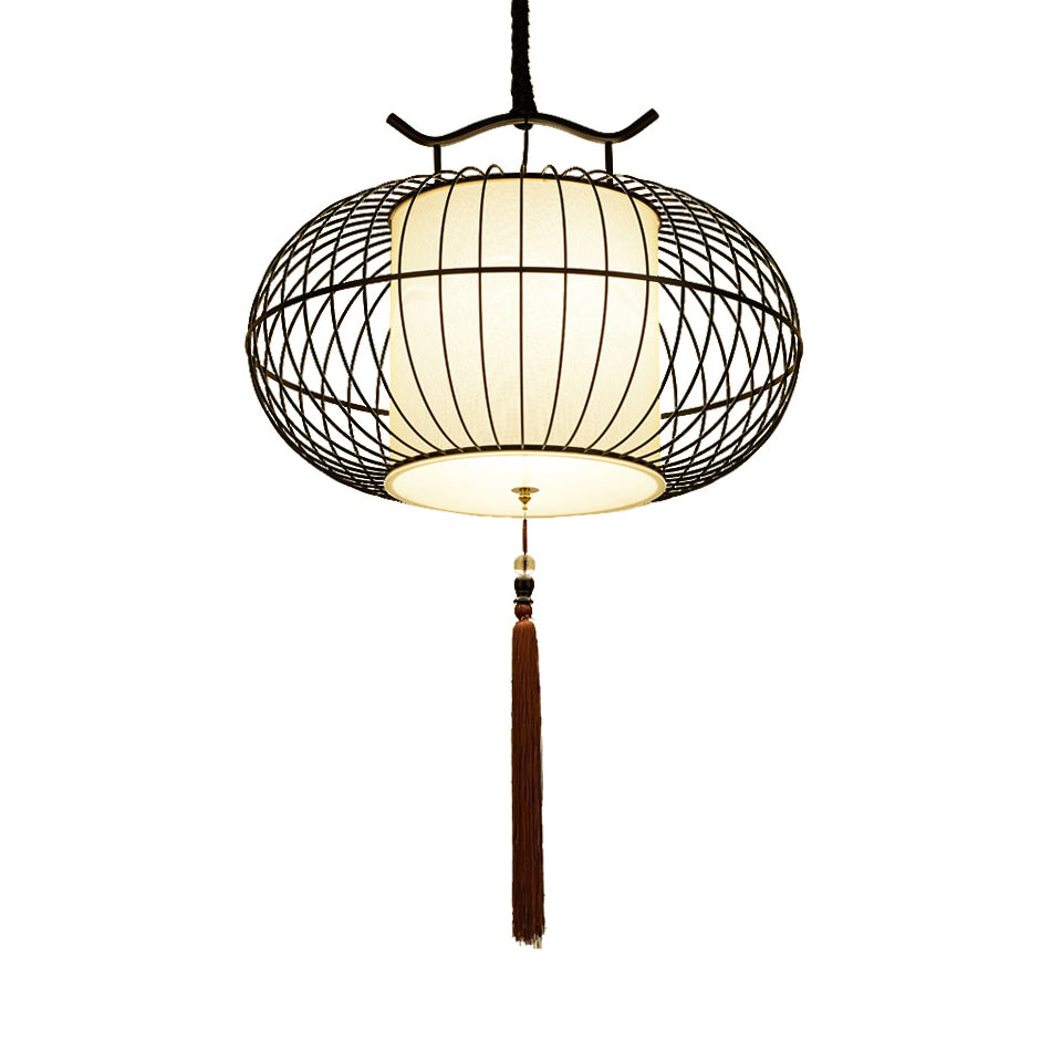 Chinese Style 1 Light Hanging Pendant Light with Bamboo Shade Black/Gold Lantern Ceiling Light for Indoor, 16"/21.5" W Clearhalo 'Ceiling Lights' 'Modern Pendants' 'Modern' 'Pendant Lights' 'Pendants' Lighting' 622270