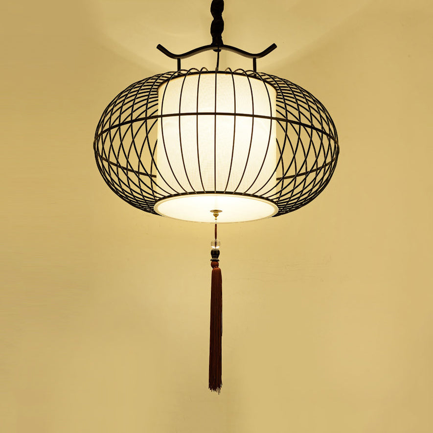 Chinese Style 1 Light Hanging Pendant Light with Bamboo Shade Black/Gold Lantern Ceiling Light for Indoor, 16"/21.5" W Clearhalo 'Ceiling Lights' 'Modern Pendants' 'Modern' 'Pendant Lights' 'Pendants' Lighting' 622271