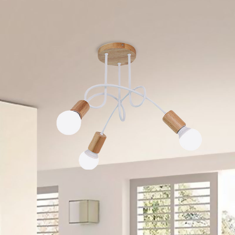 Twisted Semi Flush Mount Light Modern Wood Bare Bulb Ceiling Lights for Bedroom Clearhalo 'Ceiling Lights' 'Close To Ceiling Lights' 'Close to ceiling' 'Semi-flushmount' Lighting' 622311