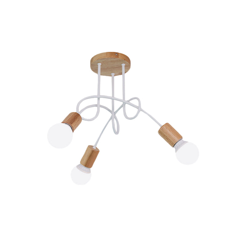 Twisted Semi Flush Mount Light Modern Wood Bare Bulb Ceiling Lights for Bedroom Clearhalo 'Ceiling Lights' 'Close To Ceiling Lights' 'Close to ceiling' 'Semi-flushmount' Lighting' 622312