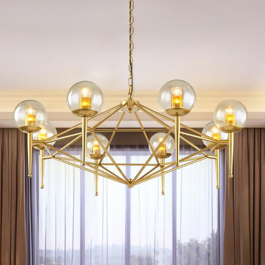 8-Light Ceiling Lamp with Diamond Shape Clear Glass Modern Living Room Light Chandelier in Gold Gold Clearhalo 'Ceiling Lights' 'Chandeliers' 'Close To Ceiling Lights' 'Glass shade' 'Glass' 'Modern Chandeliers' 'Modern' Lighting' 622319