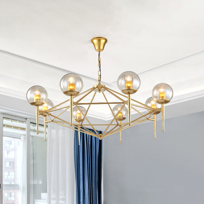 8-Light Ceiling Lamp with Diamond Shape Clear Glass Modern Living Room Light Chandelier in Gold Clearhalo 'Ceiling Lights' 'Chandeliers' 'Close To Ceiling Lights' 'Glass shade' 'Glass' 'Modern Chandeliers' 'Modern' Lighting' 622320