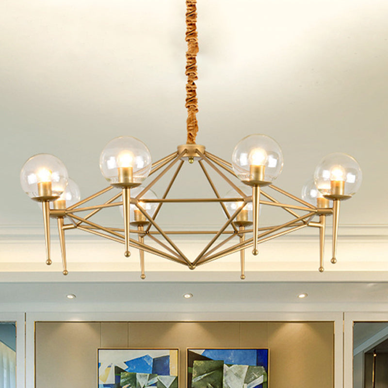 8-Light Ceiling Lamp with Diamond Shape Clear Glass Modern Living Room Light Chandelier in Gold Clearhalo 'Ceiling Lights' 'Chandeliers' 'Close To Ceiling Lights' 'Glass shade' 'Glass' 'Modern Chandeliers' 'Modern' Lighting' 622321