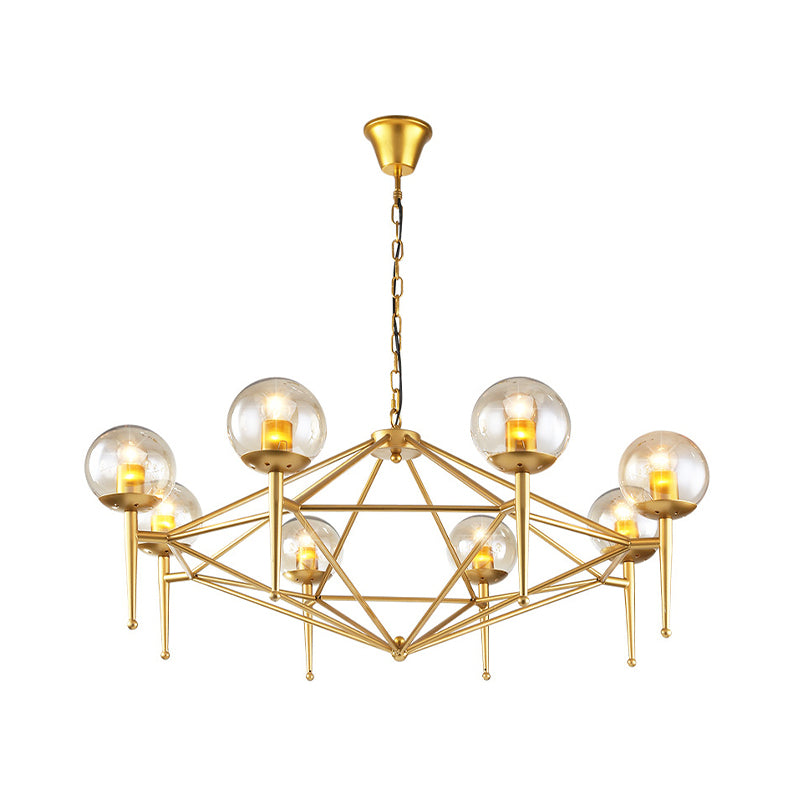 8-Light Ceiling Lamp with Diamond Shape Clear Glass Modern Living Room Light Chandelier in Gold Clearhalo 'Ceiling Lights' 'Chandeliers' 'Close To Ceiling Lights' 'Glass shade' 'Glass' 'Modern Chandeliers' 'Modern' Lighting' 622322