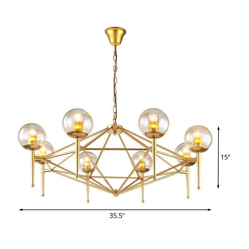 8-Light Ceiling Lamp with Diamond Shape Clear Glass Modern Living Room Light Chandelier in Gold Clearhalo 'Ceiling Lights' 'Chandeliers' 'Close To Ceiling Lights' 'Glass shade' 'Glass' 'Modern Chandeliers' 'Modern' Lighting' 622323