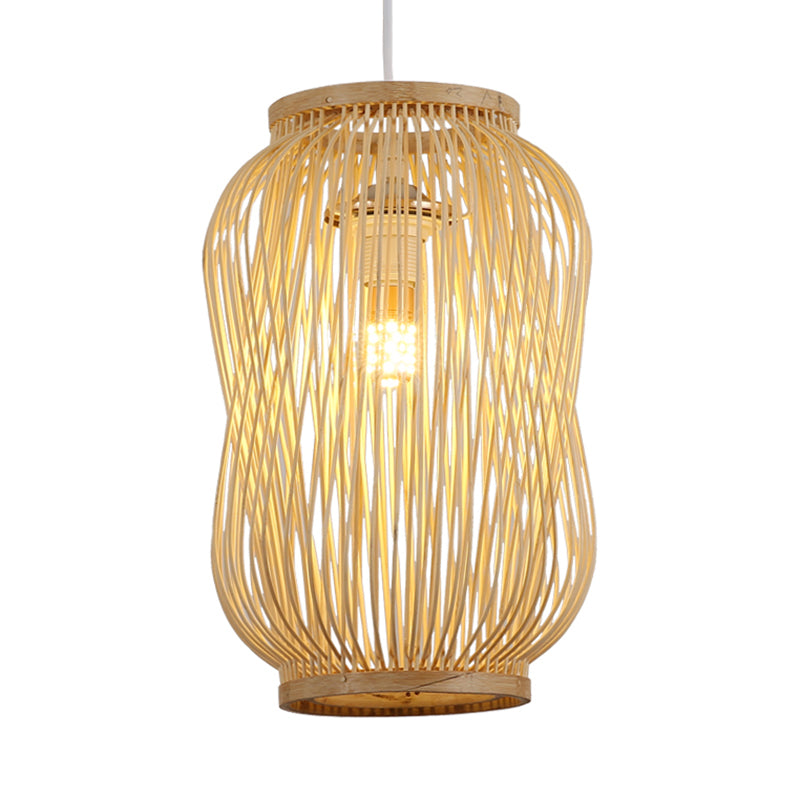 Modernist Style Lantern Design Ceiling Lamp Bamboo 1 Bulb Indoor Hanging Light in Beige Clearhalo 'Ceiling Lights' 'Pendant Lights' 'Pendants' Lighting' 622326