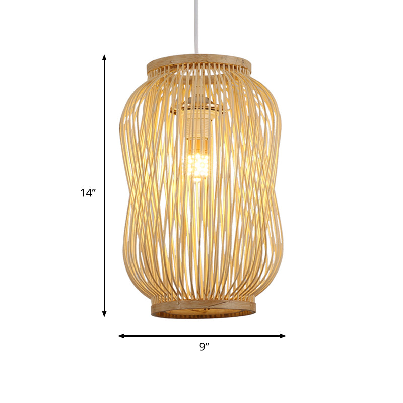 Modernist Style Lantern Design Ceiling Lamp Bamboo 1 Bulb Indoor Hanging Light in Beige Clearhalo 'Ceiling Lights' 'Pendant Lights' 'Pendants' Lighting' 622328