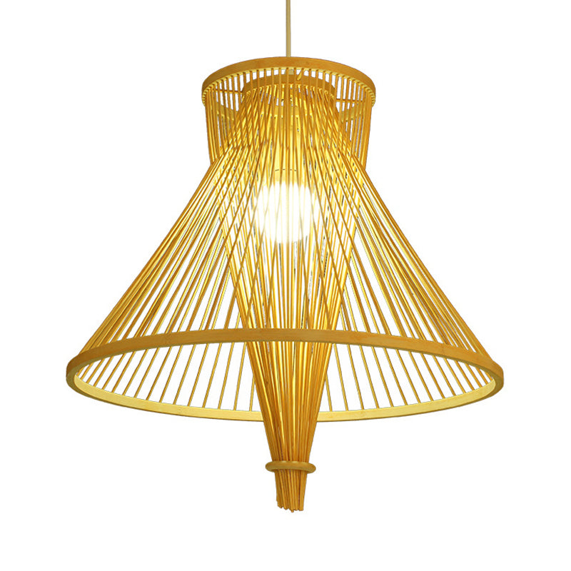 Bamboo Lantern Pendant Light Simple Style Hanging Lamp in Beige for Dining Room Clearhalo 'Ceiling Lights' 'Pendant Lights' 'Pendants' Lighting' 622337