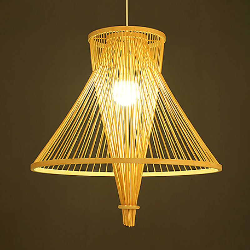 Bamboo Lantern Pendant Light Simple Style Hanging Lamp in Beige for Dining Room Clearhalo 'Ceiling Lights' 'Pendant Lights' 'Pendants' Lighting' 622338