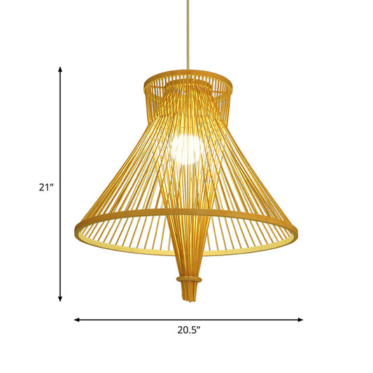 Bamboo Lantern Pendant Light Simple Style Hanging Lamp in Beige for Dining Room Clearhalo 'Ceiling Lights' 'Pendant Lights' 'Pendants' Lighting' 622339