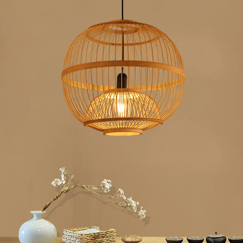 Art Deco Circle Hanging Light Bamboo Hanging Pendant Fixture in Beige for Dining Room Beige Clearhalo 'Ceiling Lights' 'Pendant Lights' 'Pendants' Lighting' 622340_4f68157e-7ce5-4614-bc02-96718727feeb