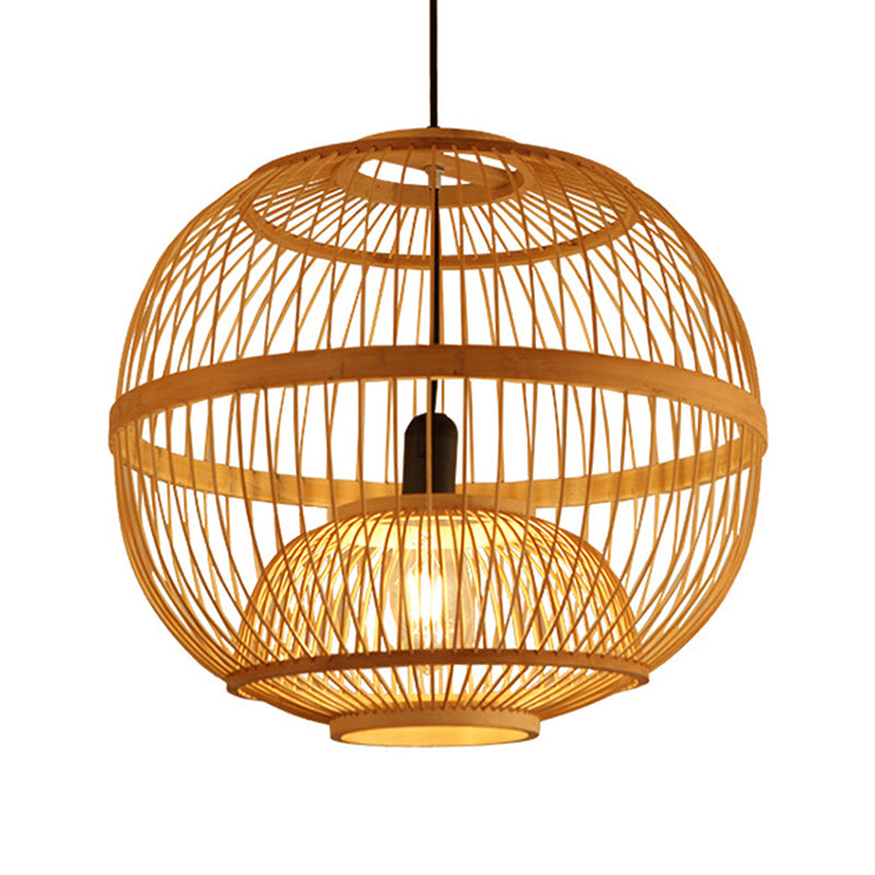 Art Deco Circle Hanging Light Bamboo Hanging Pendant Fixture in Beige for Dining Room Clearhalo 'Ceiling Lights' 'Pendant Lights' 'Pendants' Lighting' 622341