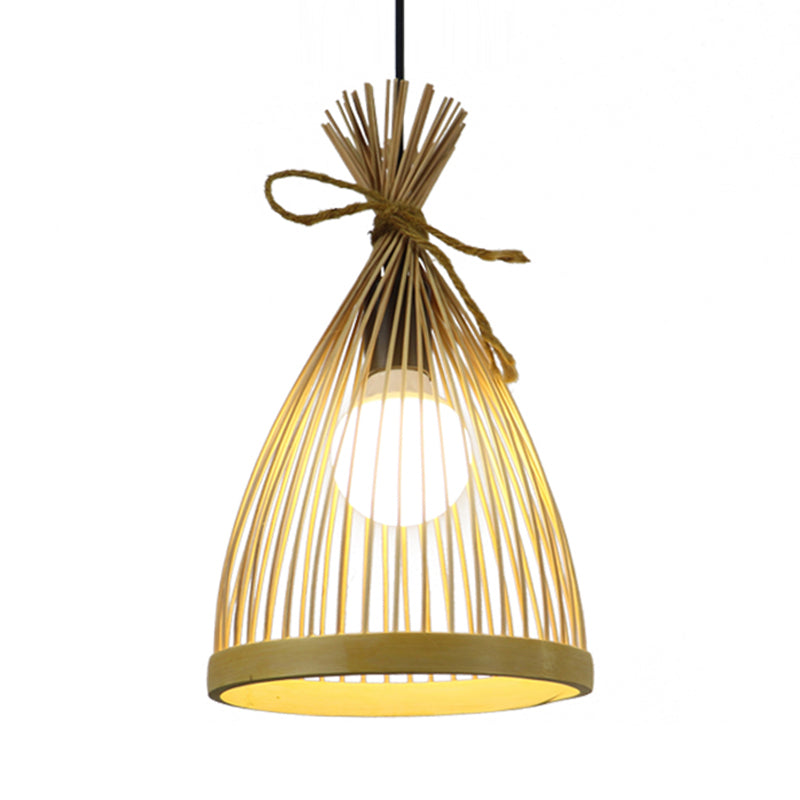 1 Bulb Restaurant Pendant Lamp with Conical Bamboo Shade Modern Style Black/Beige Hanging Ceiling Light, 8"/10" W Clearhalo 'Ceiling Lights' 'Pendant Lights' 'Pendants' Lighting' 622351