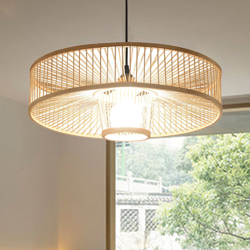 Handmade Round Ceiling Pendant 1 Light Asian Bamboo Pendant Light for Restaurant Clearhalo 'Ceiling Lights' 'Pendant Lights' 'Pendants' Lighting' 622360