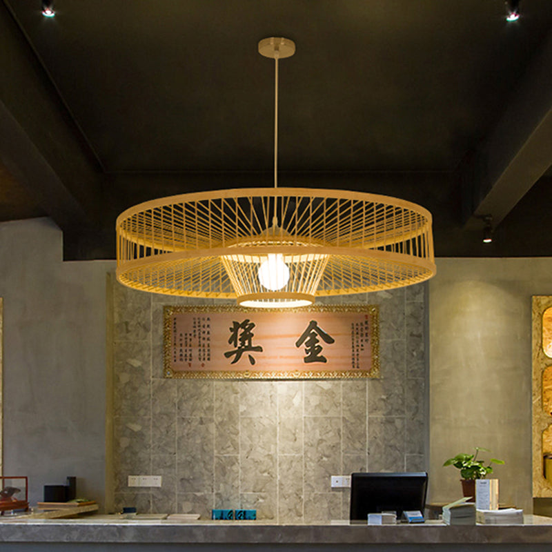 Handmade Round Ceiling Pendant 1 Light Asian Bamboo Pendant Light for Restaurant Clearhalo 'Ceiling Lights' 'Pendant Lights' 'Pendants' Lighting' 622361