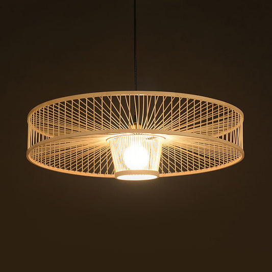 Handmade Round Ceiling Pendant 1 Light Asian Bamboo Pendant Light for Restaurant Clearhalo 'Ceiling Lights' 'Pendant Lights' 'Pendants' Lighting' 622362