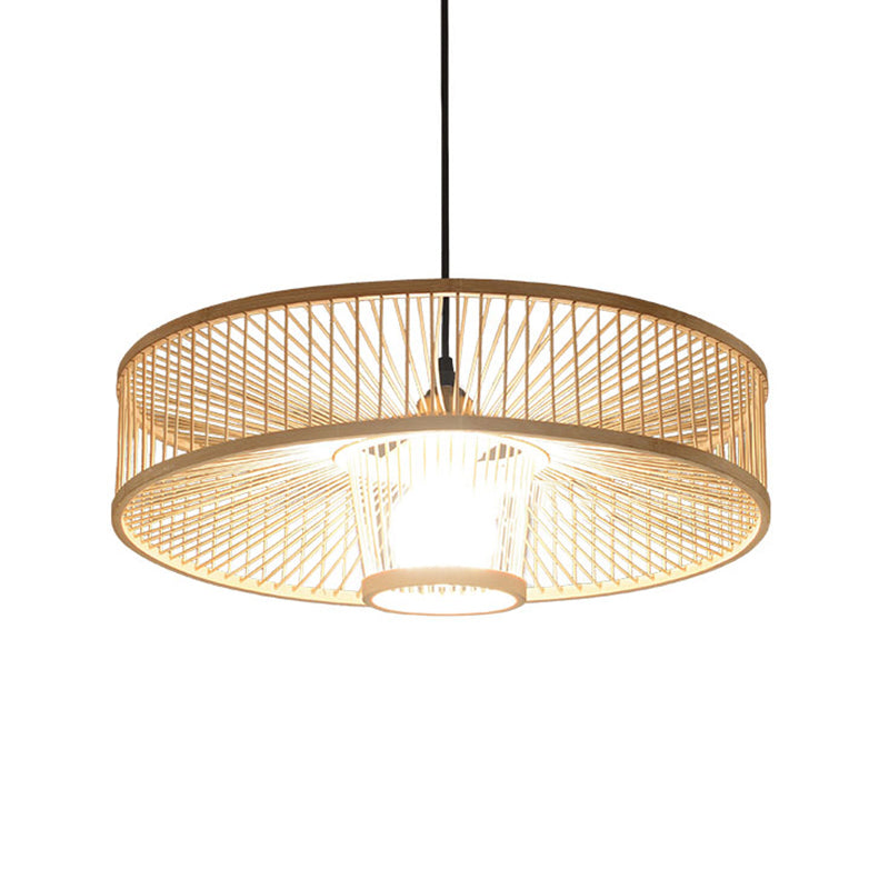 Handmade Round Ceiling Pendant 1 Light Asian Bamboo Pendant Light for Restaurant Clearhalo 'Ceiling Lights' 'Pendant Lights' 'Pendants' Lighting' 622363