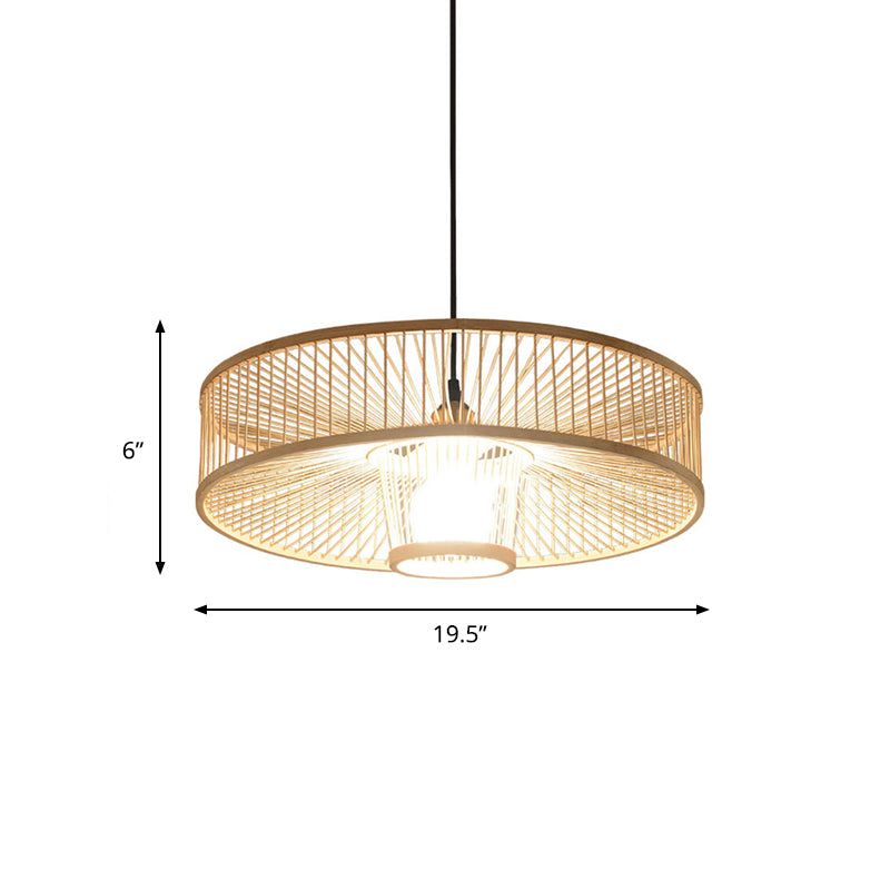 Handmade Round Ceiling Pendant 1 Light Asian Bamboo Pendant Light for Restaurant Clearhalo 'Ceiling Lights' 'Pendant Lights' 'Pendants' Lighting' 622364