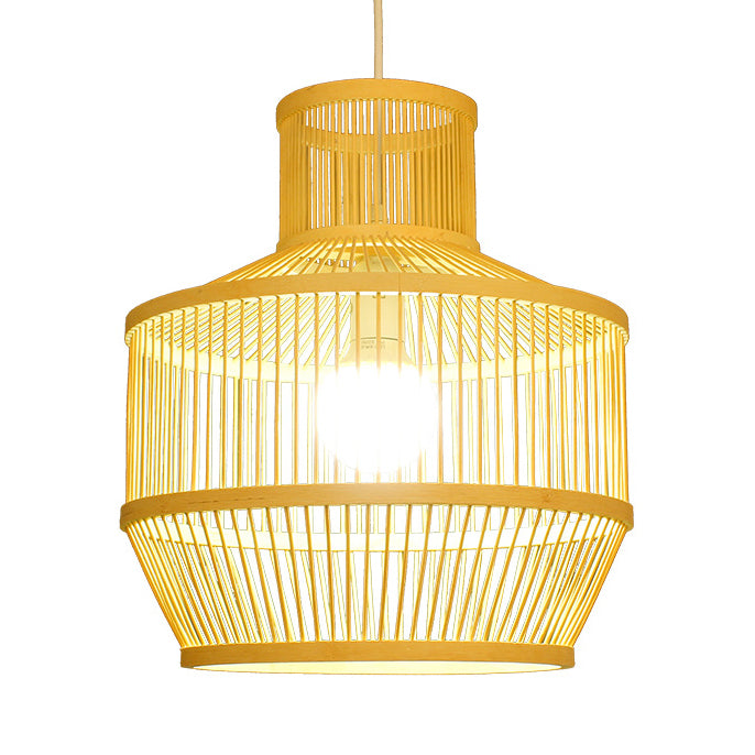 Hand Woven Bamboo Pendant Light with Shade Countryside 1 Light Beige Suspension Light for Restaurant, A/B Clearhalo 'Ceiling Lights' 'Pendant Lights' 'Pendants' Lighting' 622367