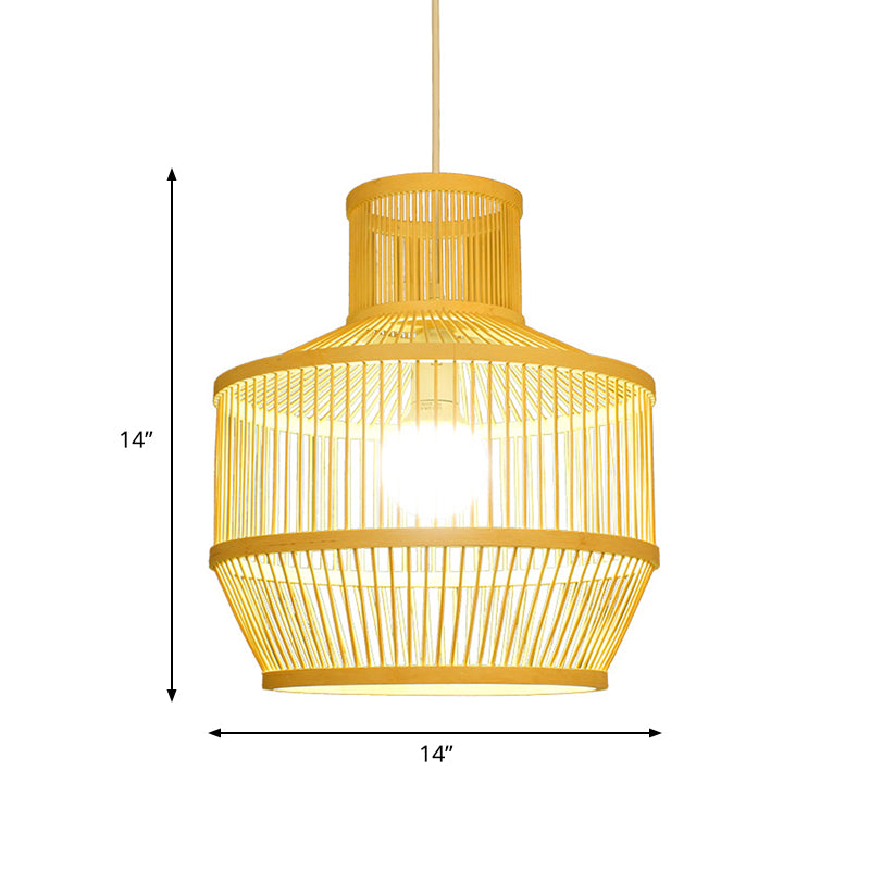 Hand Woven Bamboo Pendant Light with Shade Countryside 1 Light Beige Suspension Light for Restaurant, A/B Clearhalo 'Ceiling Lights' 'Pendant Lights' 'Pendants' Lighting' 622369