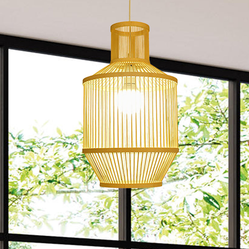 Hand Woven Bamboo Pendant Light with Shade Countryside 1 Light Beige Suspension Light for Restaurant, A/B Clearhalo 'Ceiling Lights' 'Pendant Lights' 'Pendants' Lighting' 622376