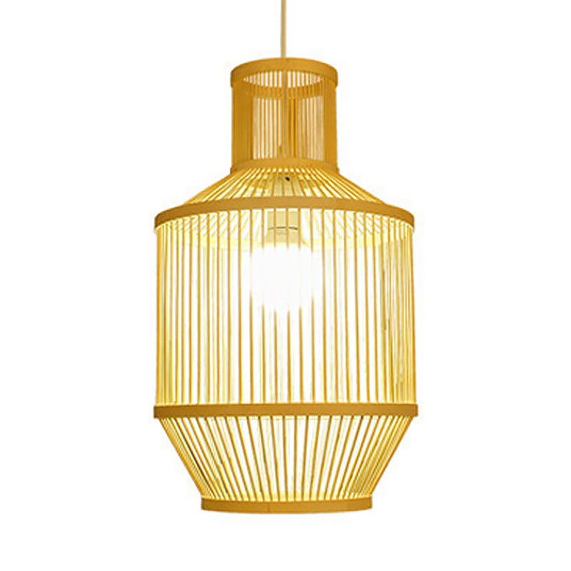 Hand Woven Bamboo Pendant Light with Shade Countryside 1 Light Beige Suspension Light for Restaurant, A/B Clearhalo 'Ceiling Lights' 'Pendant Lights' 'Pendants' Lighting' 622377