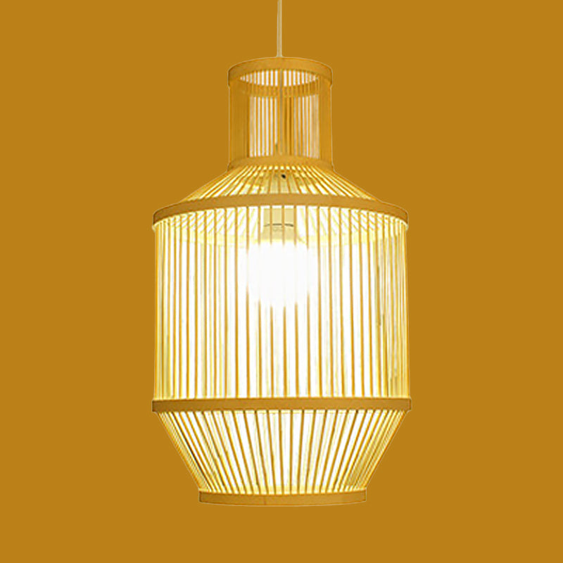 Hand Woven Bamboo Pendant Light with Shade Countryside 1 Light Beige Suspension Light for Restaurant, A/B Clearhalo 'Ceiling Lights' 'Pendant Lights' 'Pendants' Lighting' 622378