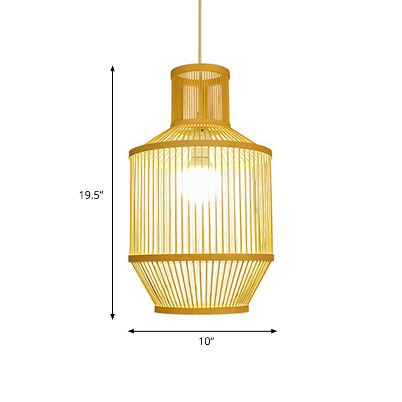 Hand Woven Bamboo Pendant Light with Shade Countryside 1 Light Beige Suspension Light for Restaurant, A/B Clearhalo 'Ceiling Lights' 'Pendant Lights' 'Pendants' Lighting' 622379