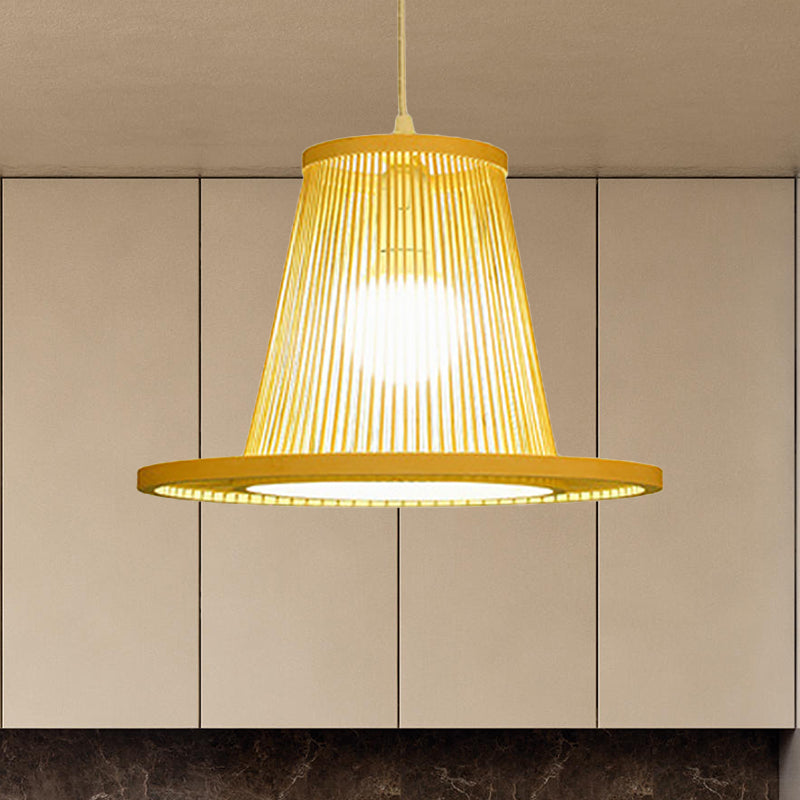 Hand Woven Bamboo Pendant Light with Shade Countryside 1 Light Beige Suspension Light for Restaurant, A/B Clearhalo 'Ceiling Lights' 'Pendant Lights' 'Pendants' Lighting' 622381