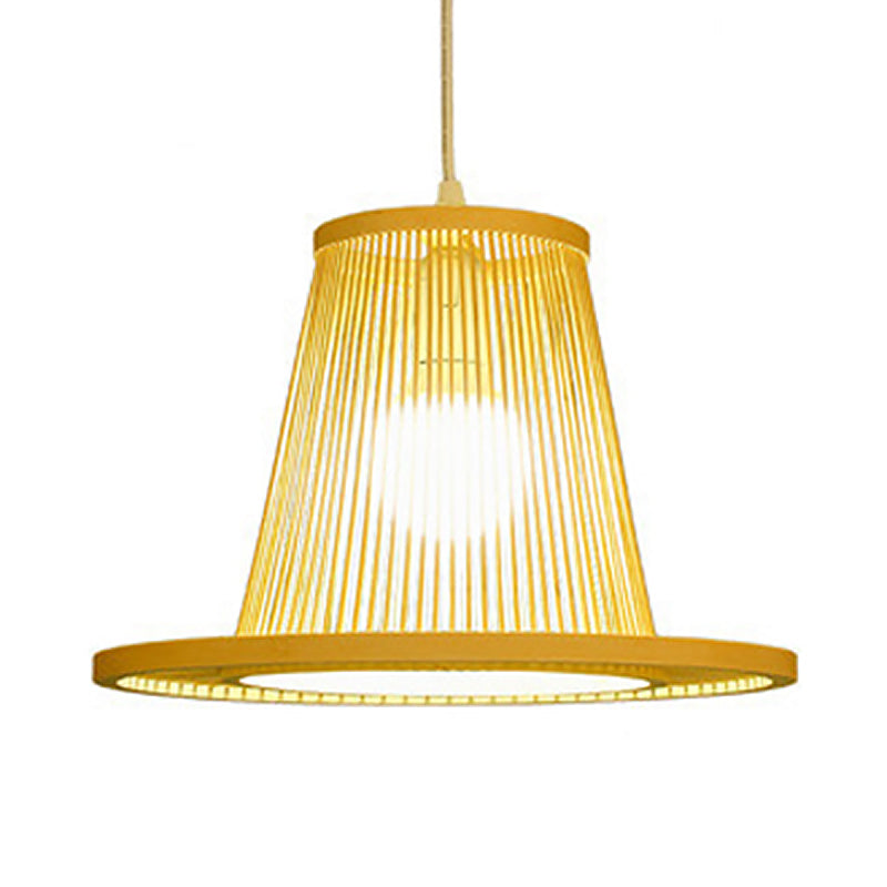 Hand Woven Bamboo Pendant Light with Shade Countryside 1 Light Beige Suspension Light for Restaurant, A/B Clearhalo 'Ceiling Lights' 'Pendant Lights' 'Pendants' Lighting' 622382