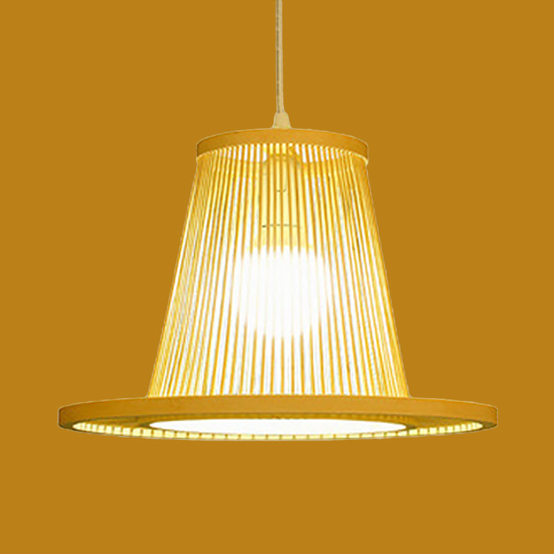 Hand Woven Bamboo Pendant Light with Shade Countryside 1 Light Beige Suspension Light for Restaurant, A/B Clearhalo 'Ceiling Lights' 'Pendant Lights' 'Pendants' Lighting' 622383