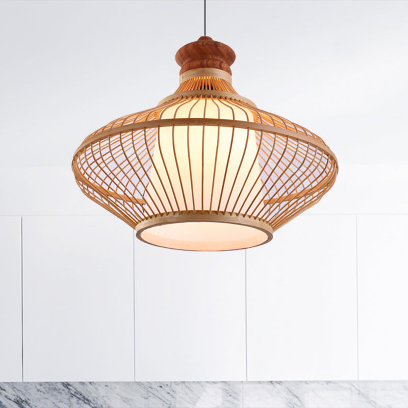 Teardrop Bamboo Shade Hanging Lamp Contemporary 1 Light Beige Pendant Light for Foyer Clearhalo 'Ceiling Lights' 'Pendant Lights' 'Pendants' Lighting' 622397