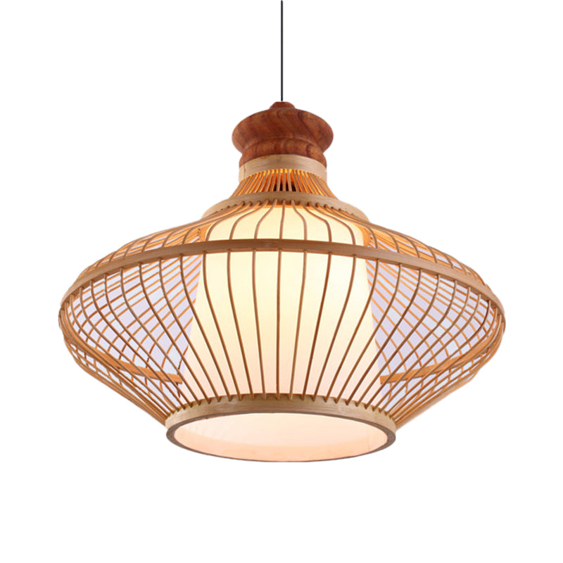 Teardrop Bamboo Shade Hanging Lamp Contemporary 1 Light Beige Pendant Light for Foyer Clearhalo 'Ceiling Lights' 'Pendant Lights' 'Pendants' Lighting' 622399