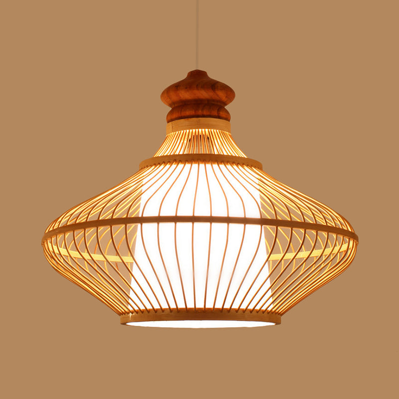 Teardrop Bamboo Shade Hanging Lamp Contemporary 1 Light Beige Pendant Light for Foyer Clearhalo 'Ceiling Lights' 'Pendant Lights' 'Pendants' Lighting' 622400