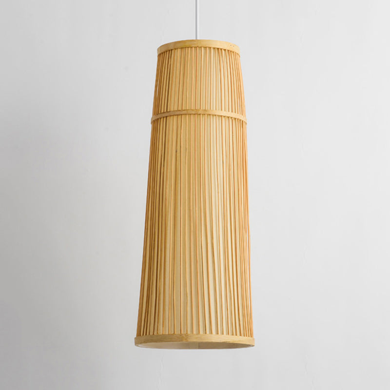 Tapered Bamboo Shade Pendant Light Fixture Countryside Style 1 Light Beige Hanging Lamp for Restaurant Clearhalo 'Ceiling Lights' 'Pendant Lights' 'Pendants' Lighting' 622429