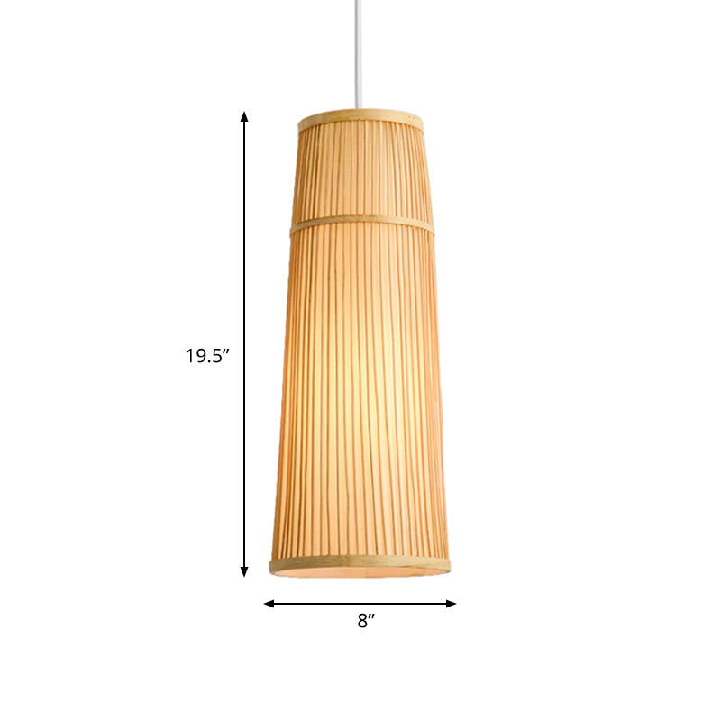 Tapered Bamboo Shade Pendant Light Fixture Countryside Style 1 Light Beige Hanging Lamp for Restaurant Clearhalo 'Ceiling Lights' 'Pendant Lights' 'Pendants' Lighting' 622430