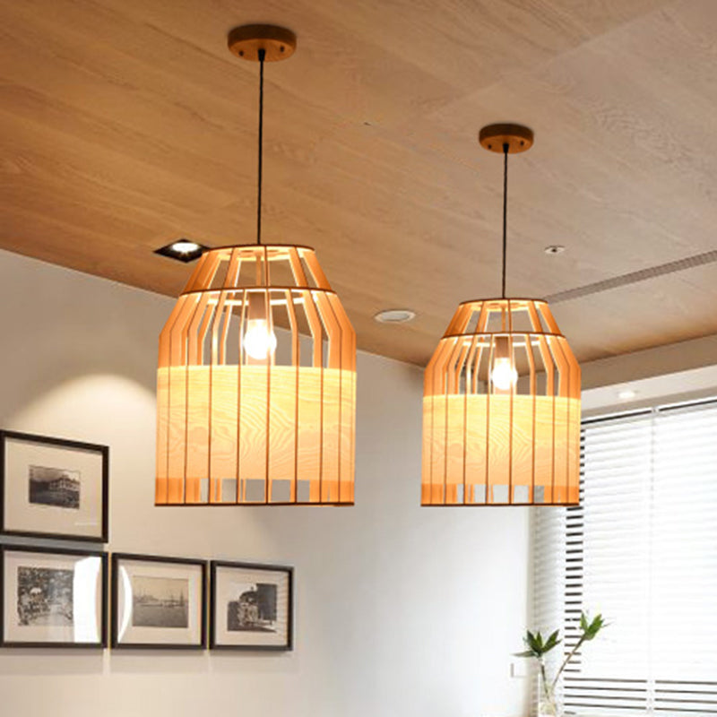 Beige Hanging Light Contemporary Bamboo Pendant Light Fixture for Dining Room Clearhalo 'Ceiling Lights' 'Pendant Lights' 'Pendants' Lighting' 622432