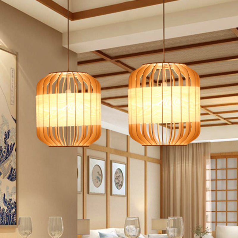 Beige Hanging Light Contemporary Bamboo Pendant Light Fixture for Dining Room Clearhalo 'Ceiling Lights' 'Pendant Lights' 'Pendants' Lighting' 622437