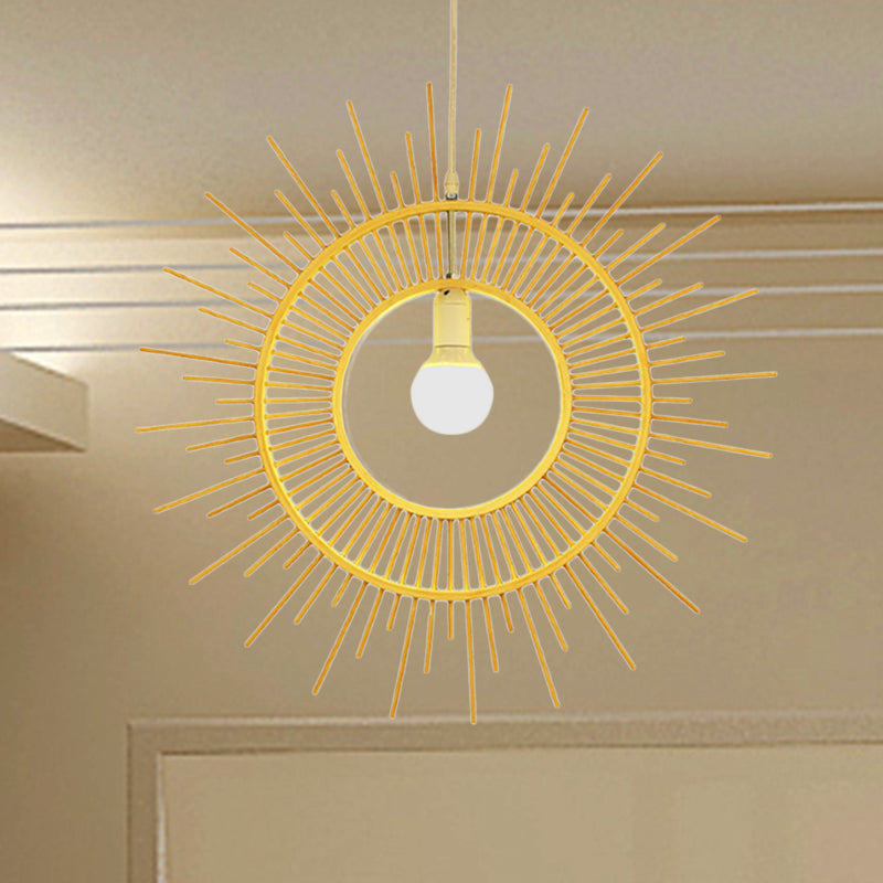 Bamboo Sun Shaped Hanging Lamp Modern Style 25.5"/29.5" W 1 Head Beige Hanging Pendant Light for Restaurant Clearhalo 'Ceiling Lights' 'Pendant Lights' 'Pendants' Lighting' 622441