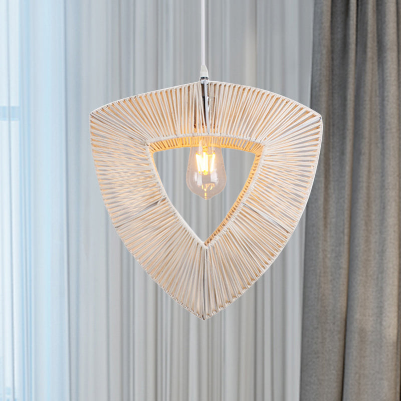 Triangle Shaped Hanging Light Countryside Rattan Fiber 1 Bulb White Pendant Ceiling Light Clearhalo 'Ceiling Lights' 'Pendant Lights' 'Pendants' Lighting' 622450