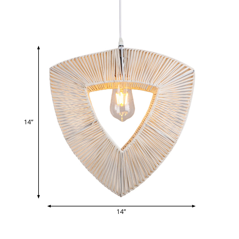 Triangle Shaped Hanging Light Countryside Rattan Fiber 1 Bulb White Pendant Ceiling Light Clearhalo 'Ceiling Lights' 'Pendant Lights' 'Pendants' Lighting' 622453