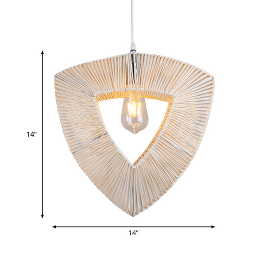 Triangle Shaped Hanging Light Countryside Rattan Fiber 1 Bulb White Pendant Ceiling Light Clearhalo 'Ceiling Lights' 'Pendant Lights' 'Pendants' Lighting' 622453