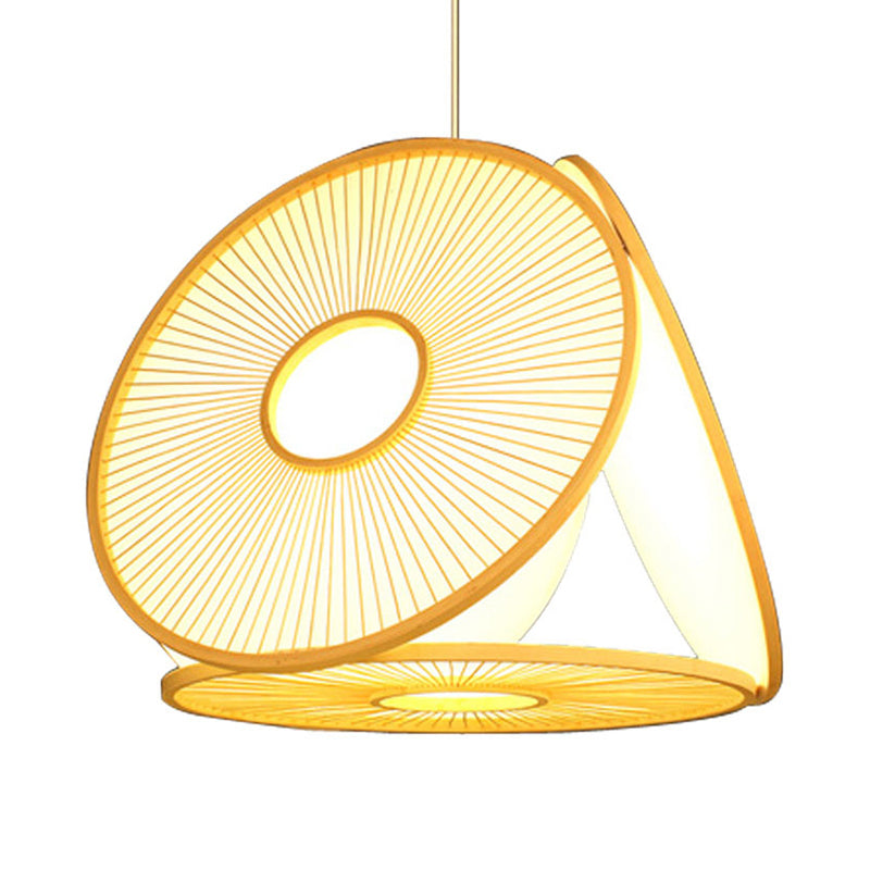 Beige Circle Shaped Pendant Lamp Contemporary 1 Light Bamboo Hanging Lighting for Dining Room Clearhalo 'Ceiling Lights' 'Pendant Lights' 'Pendants' Lighting' 622465