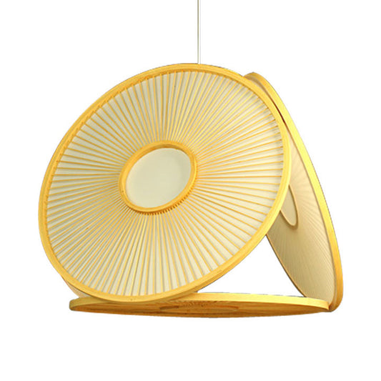 Beige Circle Shaped Pendant Lamp Contemporary 1 Light Bamboo Hanging Lighting for Dining Room Clearhalo 'Ceiling Lights' 'Pendant Lights' 'Pendants' Lighting' 622466