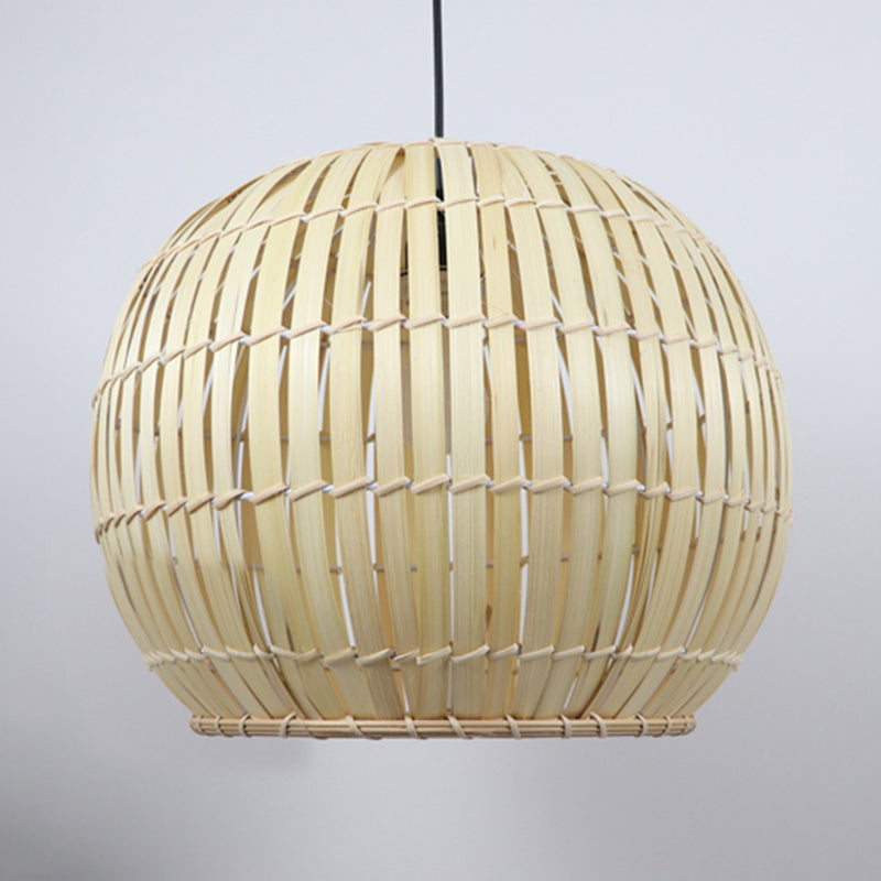 Global Bamboo Shade Pendant Lamp Modern Stylish 12"/16" W 1 Bulb Beige/Brown Ceiling Lighting for Restaurant Clearhalo 'Ceiling Lights' 'Pendant Lights' 'Pendants' Lighting' 622485