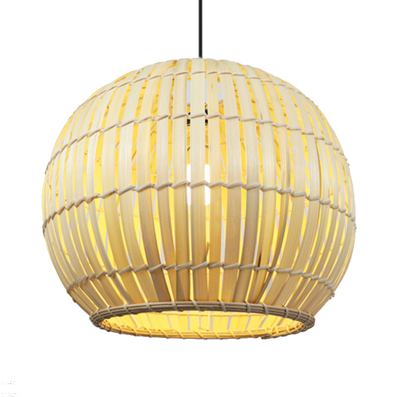 Global Bamboo Shade Pendant Lamp Modern Stylish 12"/16" W 1 Bulb Beige/Brown Ceiling Lighting for Restaurant Clearhalo 'Ceiling Lights' 'Pendant Lights' 'Pendants' Lighting' 622486